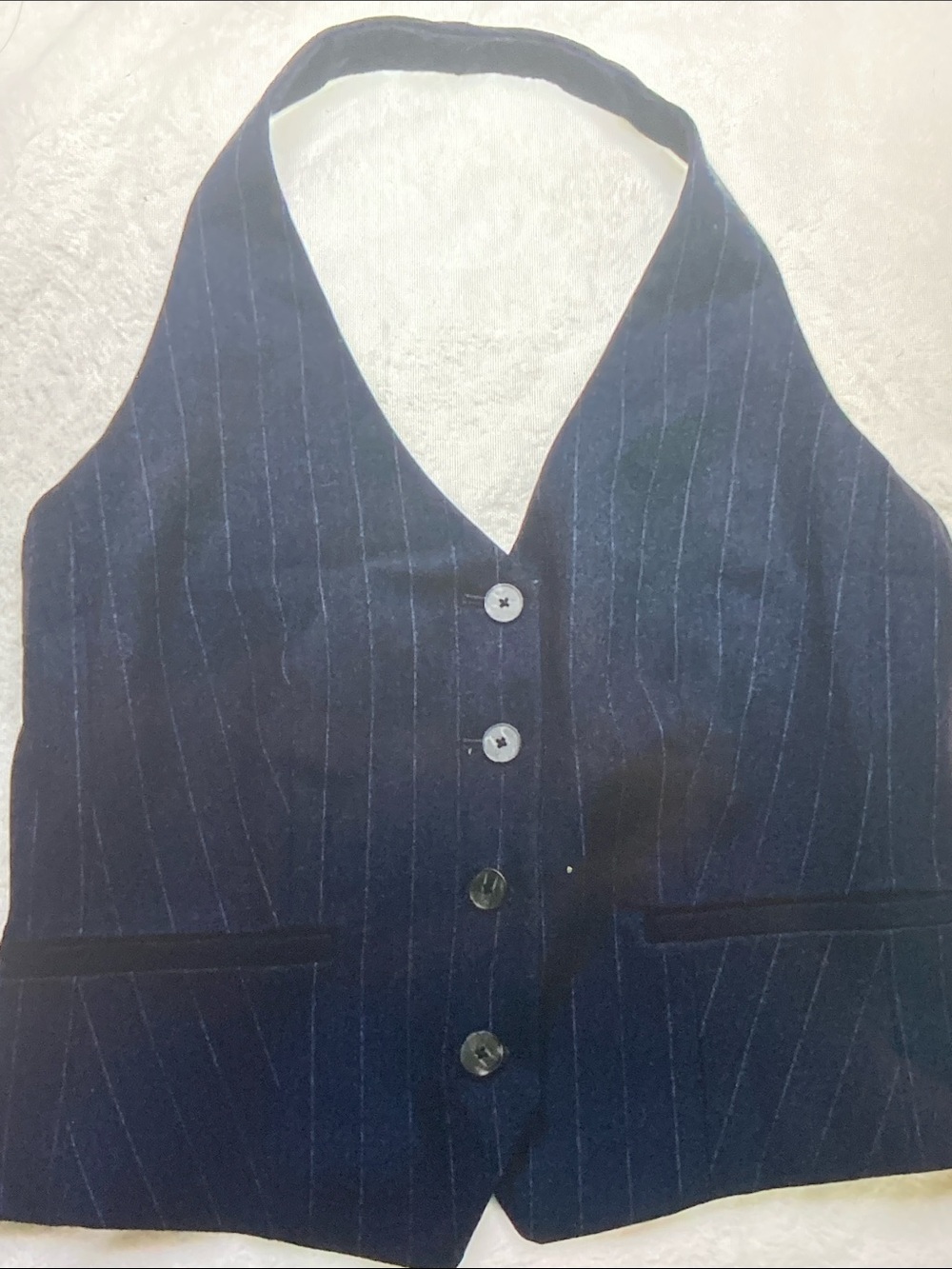 Ann Taylor Navy Pinstripe Halter Bodysuit Top